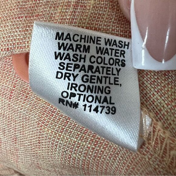 Flax Peach Short Sleeve 100% Linen Lagenlook Button Front Shirt Petite - Picture 9 of 9